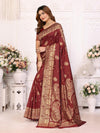Designer Banarasi Silk Jacquard Work Maroon Color Saree with Unstitch Blouse Piece