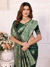 Designer Banarasi Silk Jacquard Work Green Color Saree with Unstitch Blouse Piece