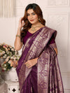 Designer Banarasi Silk Jacquard Work Purple Color Saree with Unstitch Blouse Piece