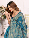 Designer Banarasi Silk Jacquard Work Rama Color Saree with Unstitch Blouse Piece