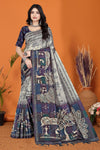 Warli Digital Print Geometric Tussar Silk Saree (Grey & Purple)
