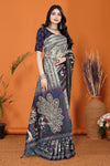 Warli Digital Print Geometric Tussar Silk Saree (Grey & Purple)