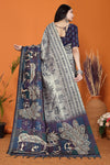 Warli Digital Print Geometric Tussar Silk Saree (Grey & Purple)