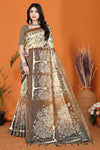 Warli Digital Print Geometric Tussar Silk Saree (Coffee)