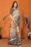 Warli Digital Print Geometric Tussar Silk Saree (Coffee)