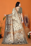 Warli Digital Print Geometric Tussar Silk Saree (Coffee)