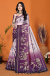 Warli Digital Print Geometric Tussar Silk Saree (Light & Dark Purple)