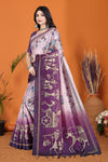 Warli Digital Print Geometric Tussar Silk Saree (Light & Dark Purple)