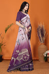 Warli Digital Print Geometric Tussar Silk Saree (Light & Dark Purple)