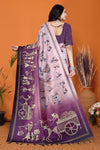 Warli Digital Print Geometric Tussar Silk Saree (Light & Dark Purple)