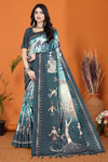 Warli Digital Print Geometric Tussar Silk Saree (Light & Dark Rama)