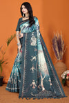 Warli Digital Print Geometric Tussar Silk Saree (Light & Dark Rama)