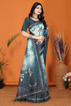 Warli Digital Print Geometric Tussar Silk Saree (Light & Dark Rama)