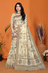 Warli Digital Print Geometric Tussar Silk Saree (Light & Dark Beige)