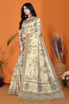Warli Digital Print Geometric Tussar Silk Saree (Light & Dark Beige)