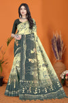 Warli Digital Print Geometric Tussar Silk Saree (Light & Dark Green)
