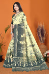 Warli Digital Print Geometric Tussar Silk Saree (Light & Dark Green)