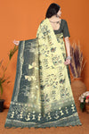 Warli Digital Print Geometric Tussar Silk Saree (Light & Dark Green)