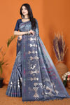 Warli Digital Print Geometric Tussar Silk Saree (Light & Dark Grey)