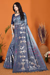 Warli Digital Print Geometric Tussar Silk Saree (Light & Dark Grey)