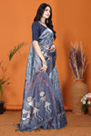 Warli Digital Print Geometric Tussar Silk Saree (Light & Dark Grey)