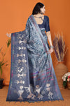 Warli Digital Print Geometric Tussar Silk Saree (Light & Dark Grey)