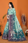 Warli Digital Print Geometric Tussar Silk Saree (Rama & Purple)