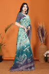 Warli Digital Print Geometric Tussar Silk Saree (Rama & Purple)
