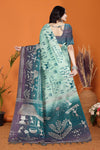 Warli Digital Print Geometric Tussar Silk Saree (Rama & Purple)