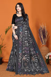 Warli Digital Print Geometric Tussar Silk Saree (Black)