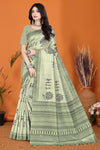 Warli Digital Print Geometric Tussar Silk Saree (Pista Green)