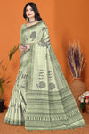 Warli Digital Print Geometric Tussar Silk Saree (Pista Green)