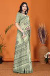 Warli Digital Print Geometric Tussar Silk Saree (Pista Green)