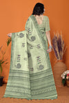 Warli Digital Print Geometric Tussar Silk Saree (Pista Green)