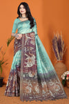 Warli Digital Print Geometric Tussar Silk Saree (Light Blue & Purple)