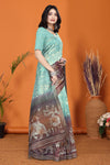 Warli Digital Print Geometric Tussar Silk Saree (Light Blue & Purple)