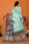 Warli Digital Print Geometric Tussar Silk Saree (Light Blue & Purple)