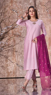 Designer Handwork Printed Kurti Set with Jacquard Dupatta
