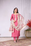 Designer Handwork Kurti Set with Floral Printed Dupatta