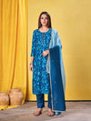Designer Handwork Printed Kurti Set with Handwork Lace Border Dupatta